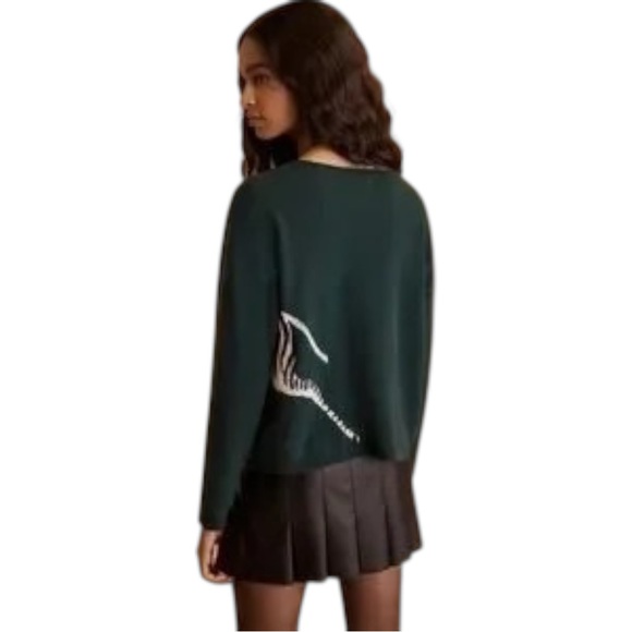 Anthropologie Maeve Cashmere Intarsia Sweater Zebra Horse Green Size Small - Picture 2 of 6